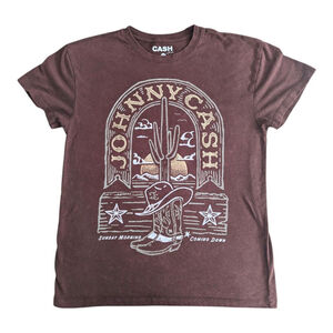 Johnny Cash Sunday Morning Coming Down Graphic Tee L Brown Country Cowgirl